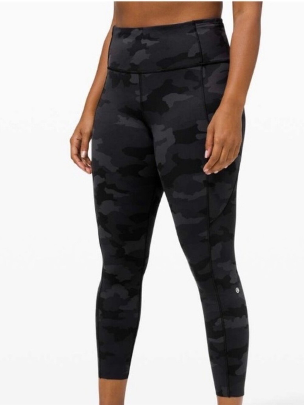 Lululemon Fast And Free Black Camouflage Leggings Side Pockets
